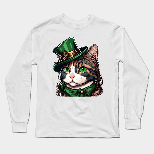 Cool Cat Lady St. Patrick's Day Long Sleeve T-Shirt by William Edward Husband